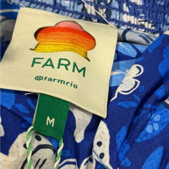 FARM RIO Organic Cotton Blue White Floral Corset Top Tiered Maxi Dress Medium M - Picture 3 of 10